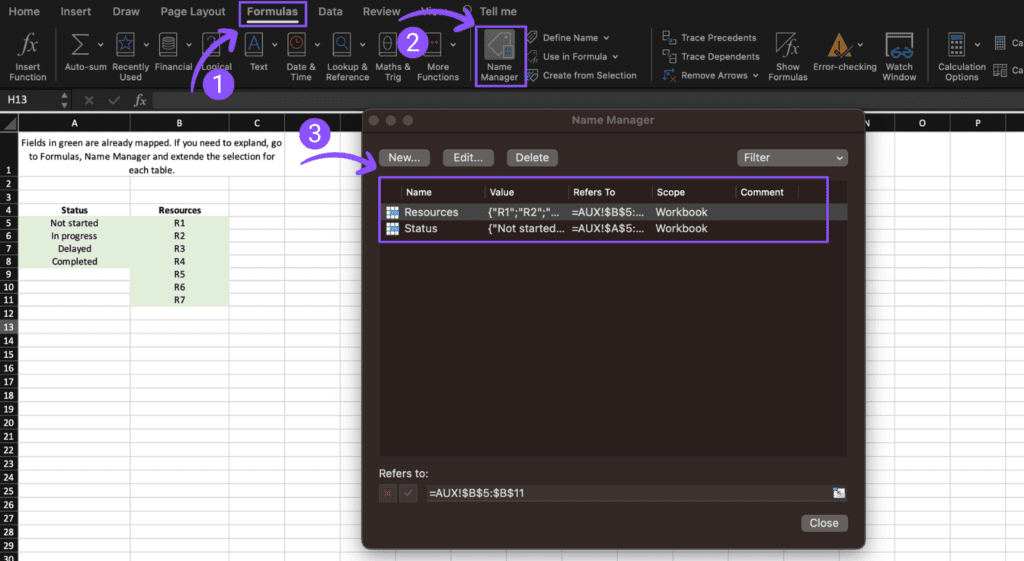 Unleashing the Power of MS Excel Gantt Chart for your next project 4 Step 5 - MS Excel Name Manager